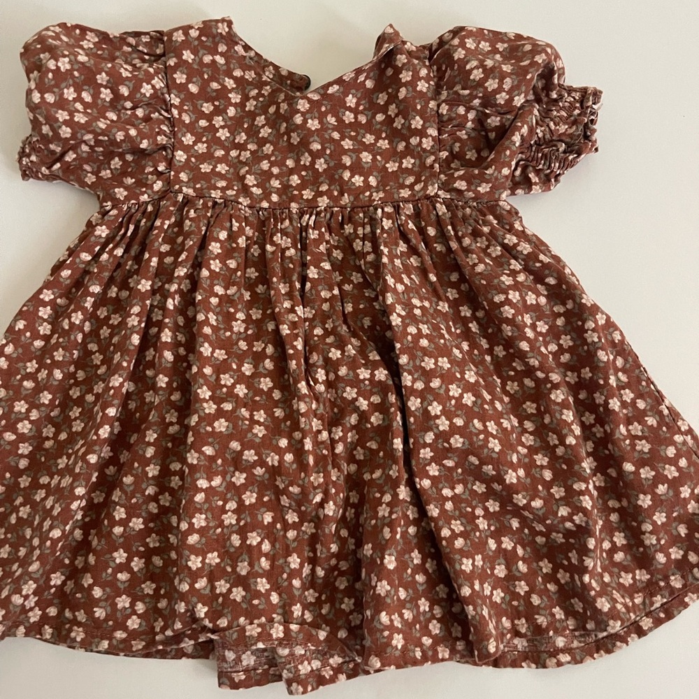 Brown Floral Puff Sleeve Dress Rylee & Cru.